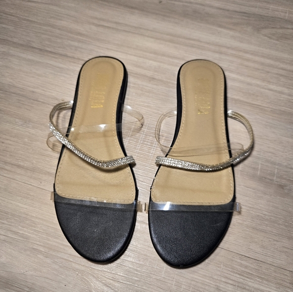 Miss Lola Strappy Sandals Sz 7 Black/clear/rhinestones - Picture 2 of 6